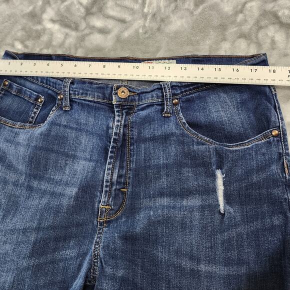 Wrangler Jeans Mens 38/30 Blue Distressed Slim Straight Leg Stretch Denim Casual - Picture 7 of 11